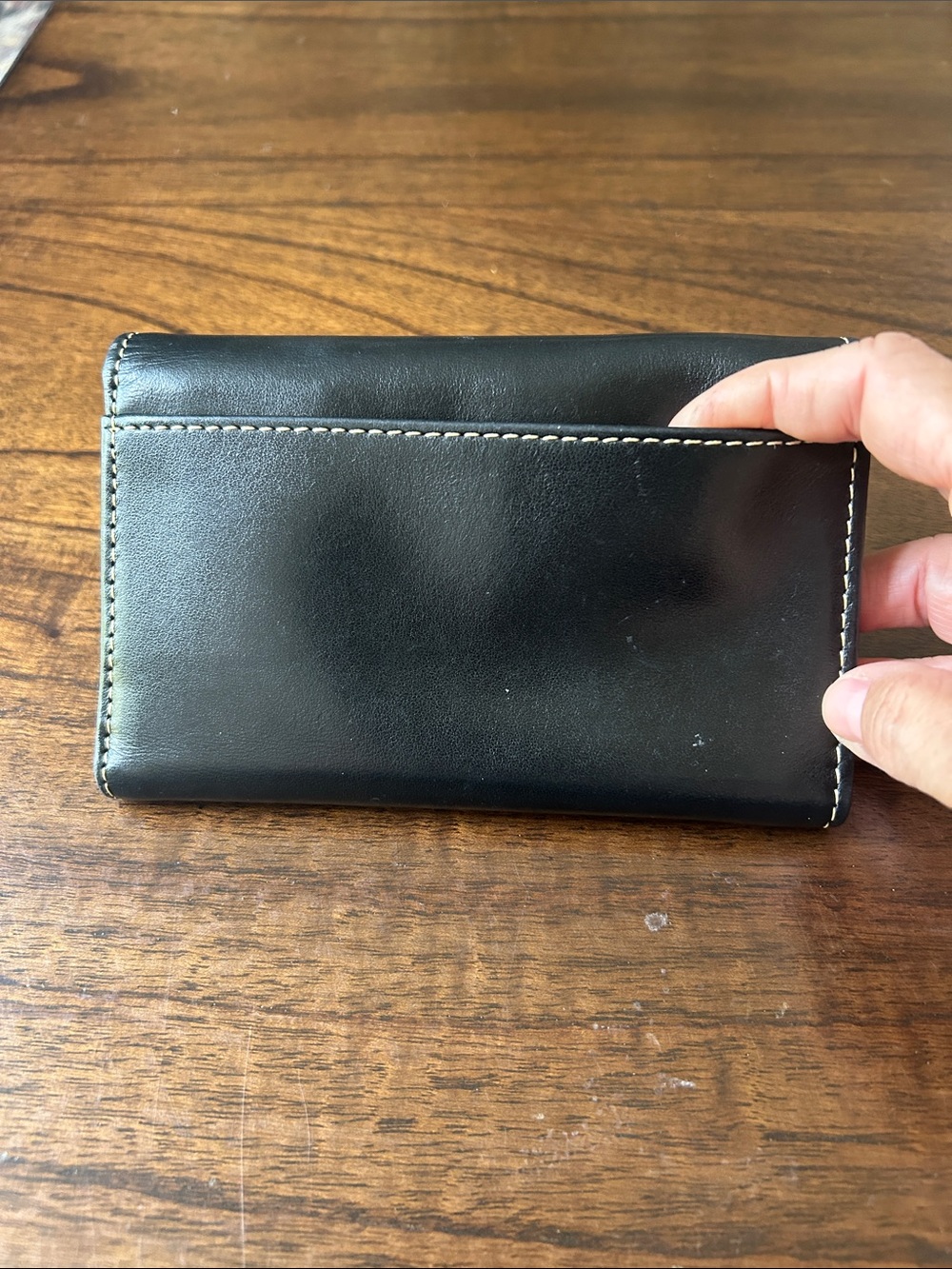 Dooney & Bourke Black Leather Tri-Fold Card Holder with Brass Logo - Picture 3 of 3